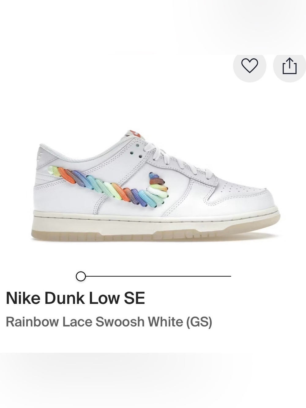 Nike Dunk Low SE White with Rainbow Braided Swoosh - Size 8.5